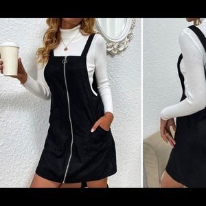 Black corduroy front zip dress (without white tee)